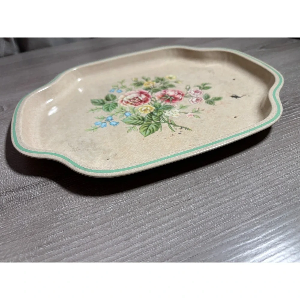 Vintage Avon Metal Vanity Tray Made England Floral Rose Cottagecore Shabby Chic